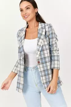 Женская синяя куртка в клетку на одной пуговице armonika, синий