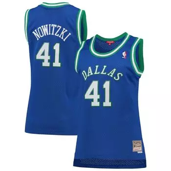 Женская синяя майка Mitchell & Ness Dirk Nowitzki Dallas Mavericks Hardwood Classics Swingman