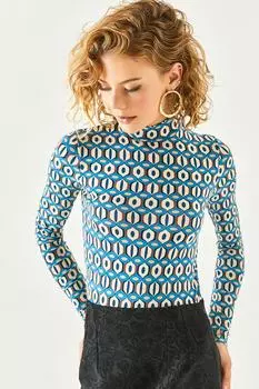 Женская синяя полуводолазка в стиле ретро с мягкой фактурной вискозной трикотажной блузкой Olalook, синий