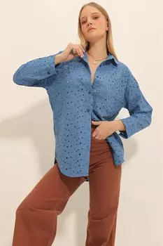 Женская синяя рубашка оверсайз со шнуровкой ALC-X11299 Trend Alaat Stili, синий