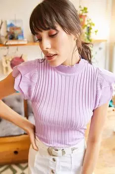 Женская сиреневая летняя трикотажная блузка с рукавами-бабочками Olalook, фиолетовый