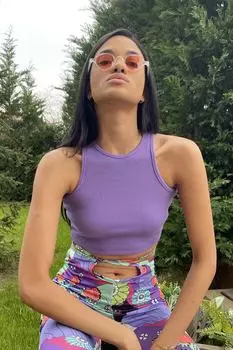 Женская сиреневая укороченная блузка с круглым вырезом Trend Alaat Stili, фиолетовый