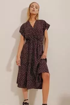 Женская сливовая двубортная юбка с воротником и воланами из вискозной ткани ALC-X4373 Trend Alaat Stili, фиолетовый