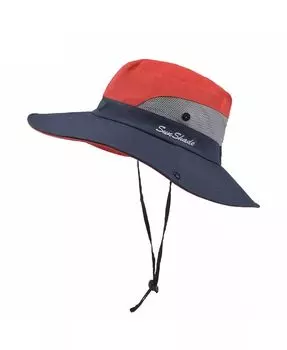 Женская солнцезащитная шляпа с широкими полями и защитой от ультрафиолета, с отверстием для хвостика Haute Edition, красный