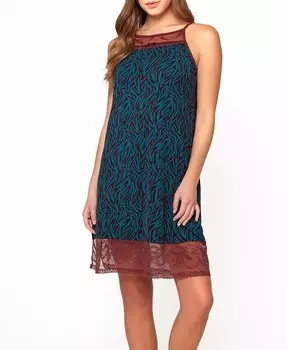 Женская сорочка с бретелью через шею с узором «зебра» и вырезом-замочной скважиной сзади, кружевной отделкой и акцентом на банте iCollection, синий