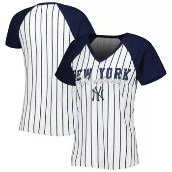 Женская спортивная белая ночная рубашка New York Yankees Reel в тонкую полоску Concepts