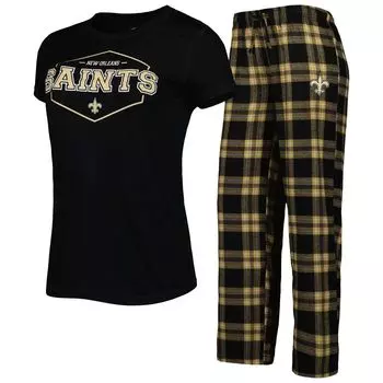 Женская спортивная черная/золотая футболка и брюки с логотипом New Orleans Saints большого размера, комплект для сна