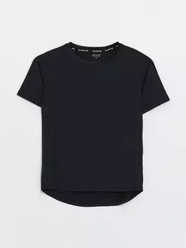 Женская спортивная футболка с коротким рукавом и круглым вырезом со светоотражающим принтом LCW Active, новый черный