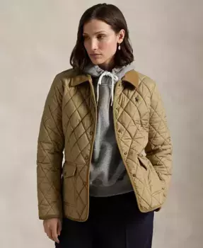 Женская стеганая амбарная куртка с отделкой из вельвета Polo Ralph Lauren, коричневый/бежевый