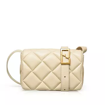 Женская стеганая кожаная сумка Deep Breath в ромбик через плечо, пепел