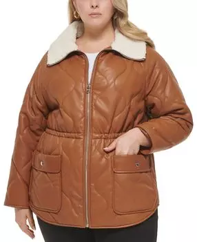 Женская стеганая куртка из искусственной кожи больших размеров Kenneth Cole
