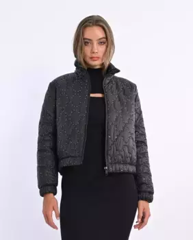 Женская стеганая куртка с бусинами и застежкой-молнией Lili Sidonio, черный