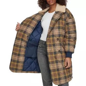 Женская стеганая куртка в клетку Levi's с воротником из шерпы, цвет Brown Navy Plaid