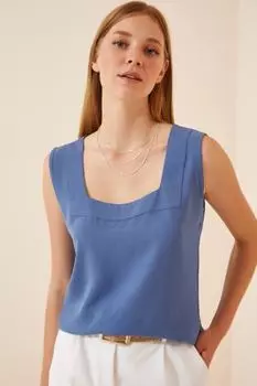 Женская струящаяся блузка Airobin цвета индиго с квадратным воротником Happiness stanbul, синий