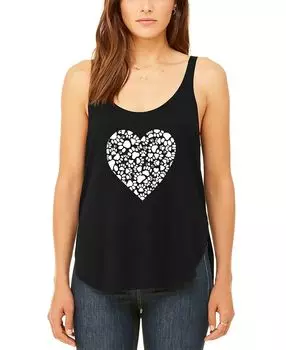Женская струящаяся майка с надписью word art paw prints heart LA Pop Art, черный
