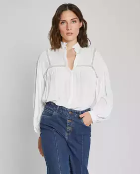 Женская струящаяся рубашка с мандариновым воротником Trucco, белый