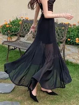 Женская струящаяся юбка с накладным слоем из сетки Dazy, черный