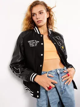 Женская студенческая куртка с длинным рукавом и принтом XSIDE, новый черный