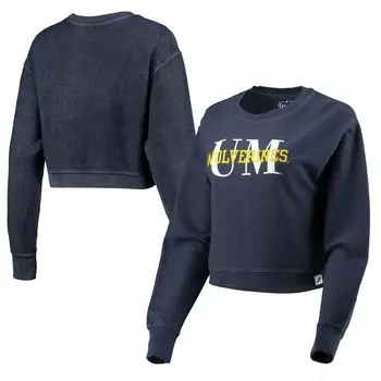 Женская студенческая одежда темно-синего цвета Michigan Wolverines, классический укороченный пуловер со шнуровкой из дерева, толстовка