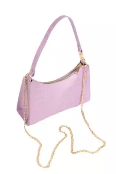 Женская сумка-багет с двойным ремешком под кожу крокодила и бантом на цепочке Luwwe Bags, сирень