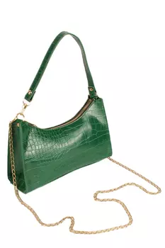 Женская сумка-багет с двойным ремешком под кожу крокодила и бантом на цепочке Luwwe Bags, зеленый