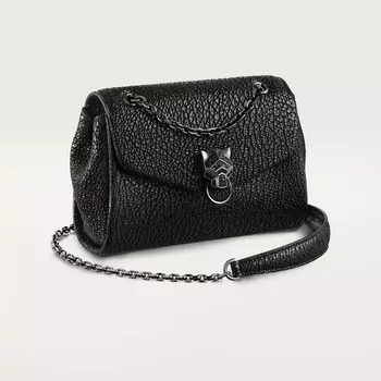 Женская сумка через плечо Cartier Sac chaine mini modle, Panthre Graphique de Cartier, блестящая черная жатая телячья кожа