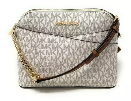 Женская сумка через плечо Michael Kors Jet Set Travel MK Signature Dome, цвет Vanilla Mk/Gold