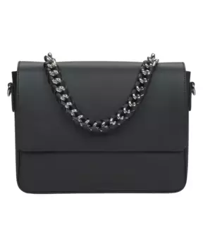 Женская сумка через плечо с ремешком цепочкой из высококачественной итальянской кожи. Estro, черный