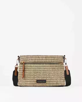 Женская сумка через плечо с сочетанием рафии черного и натурального цвета PACOMARTINEZ, многоцветный