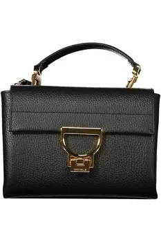 Женская сумка Coccinelle кожаная с ручкой и клапаном на кнопке, черный