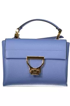 Женская сумка Coccinelle кожаная с ручкой и клапаном на кнопке, голубой