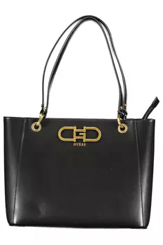 Женская сумка Guess Jeans из гладкой экокожи с золотой фурнитурой, черный