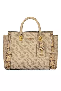 Женская сумка Guess Jeans с короткими ручками и фирменным принтом, бежевый