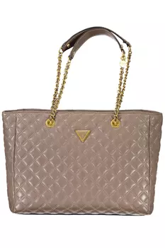Женская сумка Guess Jeans шоппер стеганая с золотой фурнитурой, бежевый