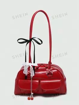 Женская сумка Kawaii Boston, винтажный стиль, симпатичная, бант, украшенный листьями вишни, портативная, много отделений, используется как сумка для школы Romwe, красный