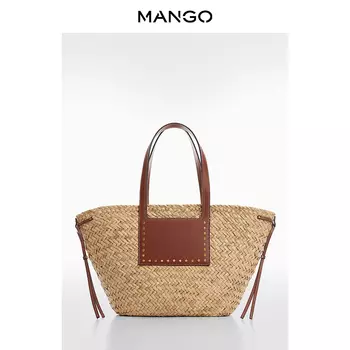Женская сумка Mango плетеная с большой магнитной пряжкой, коричневый
