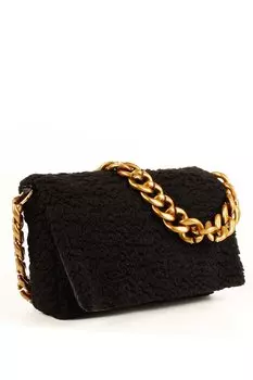 Женская сумка на плечо Baguette из искусственного меха и плюша на цепочке (20731) Luwwe Bags, черный