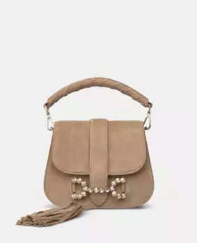 Женская сумка на плечо с меньшей ручкой и бахромой Alma en Pena, коричневый