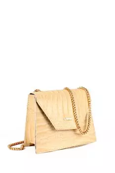Женская сумка на плечо с ремешком-цепочкой и тиснением под кожу крокодила (20739) Luwwe Bags, крем