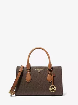 Женская сумка-портфель Michael Kors Valerie Logo MK Center Zip сумка через плечо, цвет brown acorn