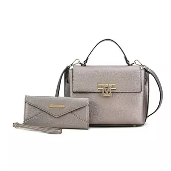 Женская сумка-саквояж из веганской кожи Mkf Collection с кошельком на ремешке от Mia K — 2 предмета MKF Collection, цвет Pewter