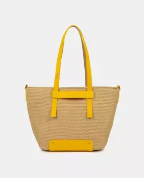 Женская сумка-шоппер из рафии натурального цвета Naulover, жёлтый