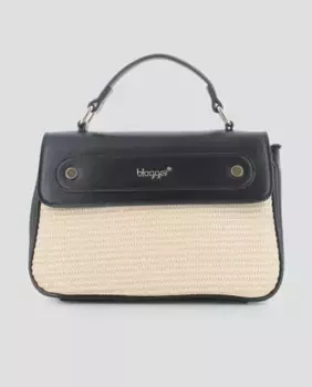 Женская сумочка из рафии с золотой фурнитурой Blogger, чёрный