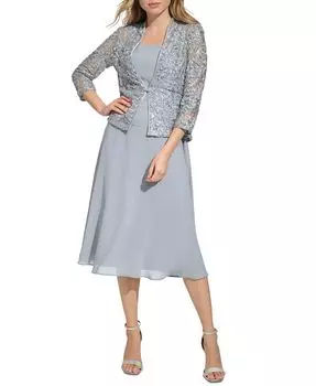 Женская сутажная куртка & Платье миди с декорированным вырезом Jessica Howard, мультиколор