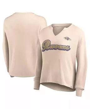 Женская светло-коричневая рваная футболка Baltimore Ravens Go For It с вырезом вафельной вязки и длинными рукавами Fanatics, бежевый