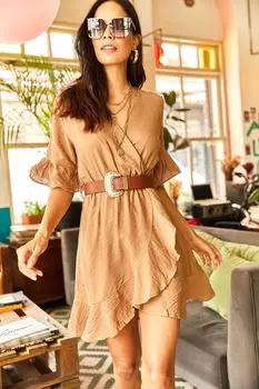 Женская светло-коричневая юбка с запахом и поясом, тканое платье Bodrum Olalook, бежевый