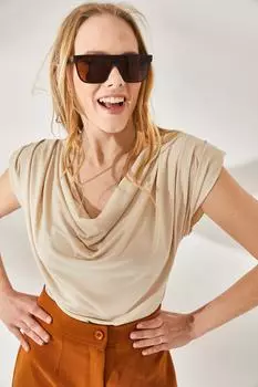 Женская свободная блузка с воротником-стойкой и каменным воротником Olalook, бежевый