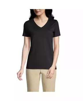 Женская свободная футболка из хлопка Supima с v-образным вырезом для высоких женщин Lands' End, черный