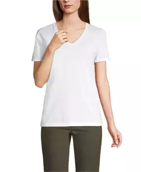 Женская свободная футболка с V-образным вырезом из хлопка Supima Lands' End, белый