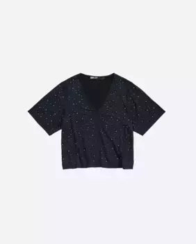 Женская свободная футболка со стразами и V-образным вырезом Bimba y Lola, черный